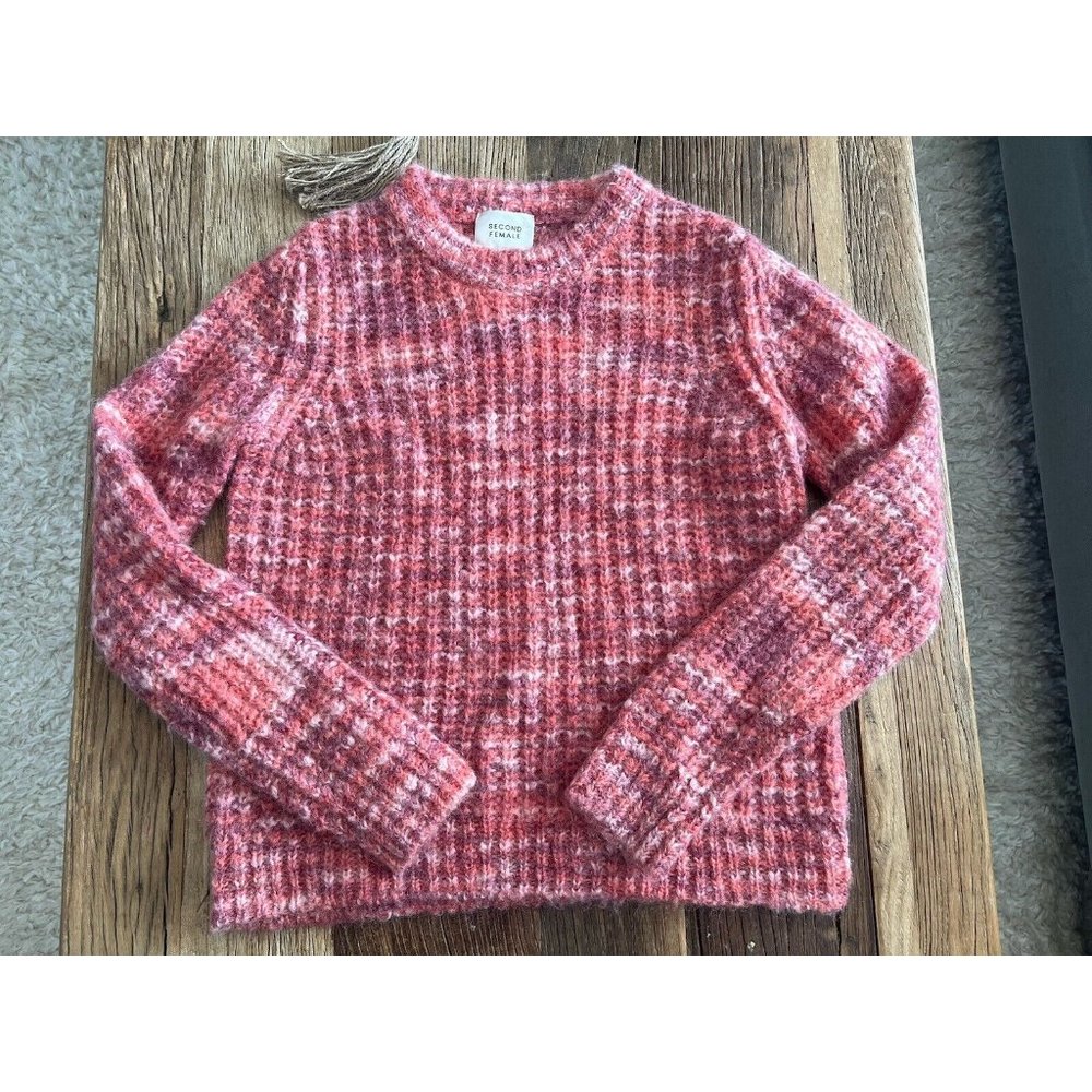 SECOND FEMALE Mohair Sweater Medium Chara Knit O Neck Pink Orange Chunky 52850